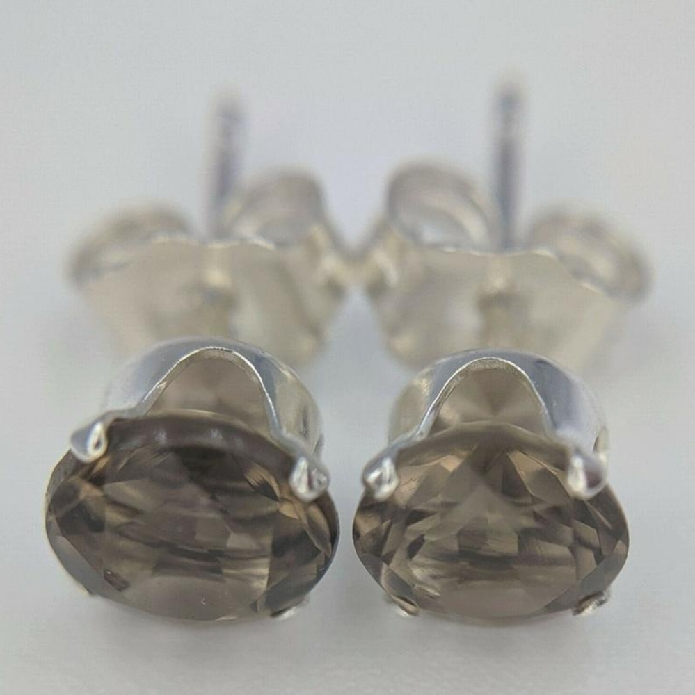 Smokey Quartz 5mm Silver Stud Earrings
